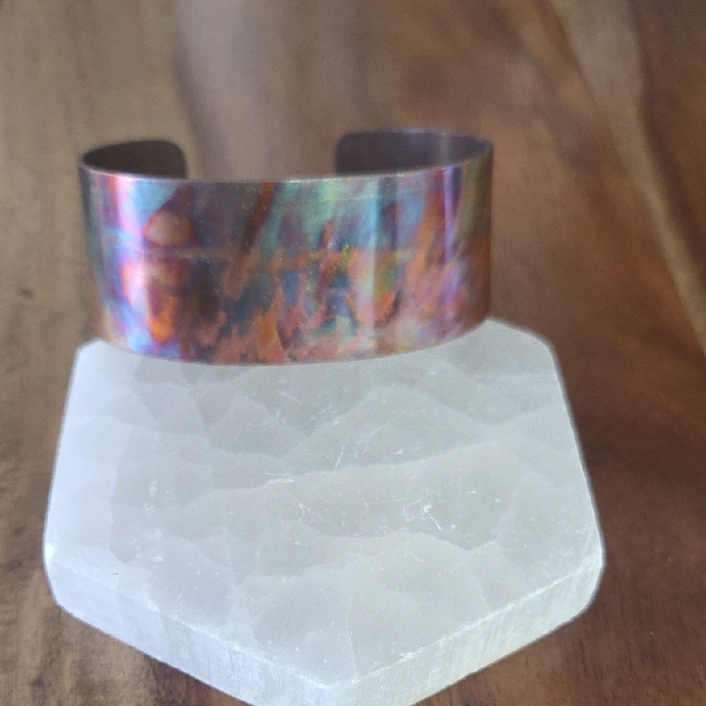 Multicolor Flame Painted Copper Cuff Bracelet